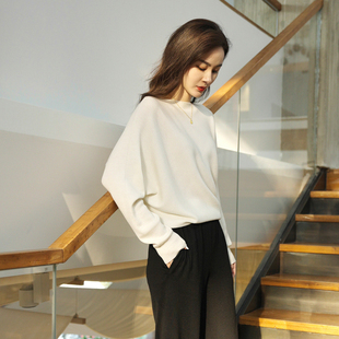 明星同款 套头毛衣宽松慵懒针织衫 TU女装 一字肩羊毛衫 上衣 法式