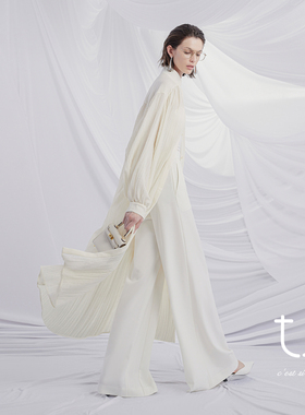 TU女装羊毛长款雕塑感衬衫上衣2026年春季新款松弛感黑色长袖衬衣