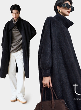 【牦牛绒系列】TU女装1oo牦牛绒拉绒立领开衫松弛疗愈绒感长外套