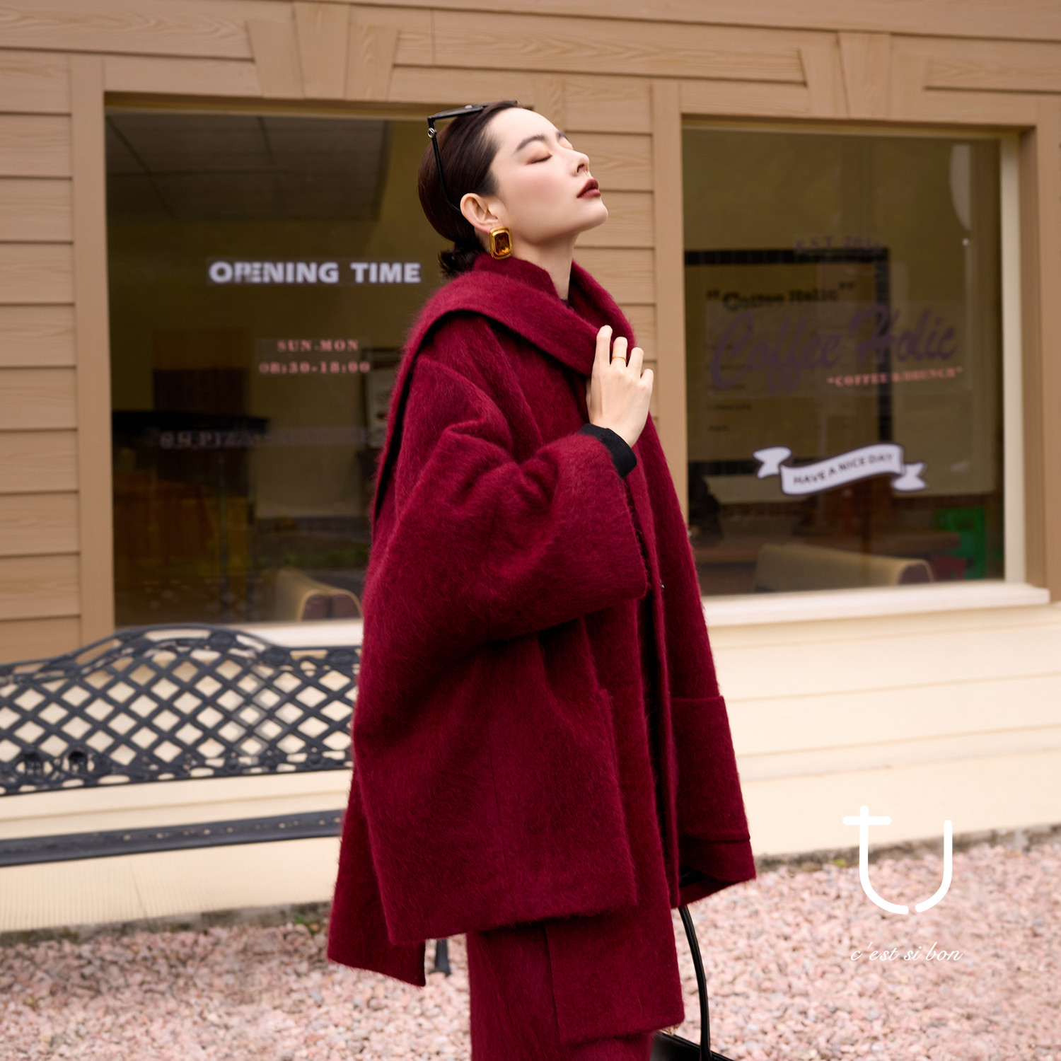 【新年系列】TU女装重工牦牛绒拉绒毛呢短外套慵懒风简约阔版大衣,女装/女士精品,毛呢外套,淘宝优惠券,粉丝福利购,淘宝优惠卷