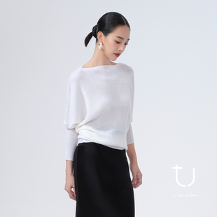 明星同款 扬子纱打底衫 TU女装 一字肩羊毛针织衫 显瘦毛衣 法式