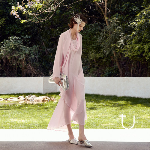 TU女装 浮光半夏 不规则真丝连衣裙夏日薄荷绿穿搭桑蚕丝长裙子