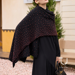 新款 TU女装 披肩25年冬季 重工牦牛绒钉珠新年款 百搭围巾 朱星淬光