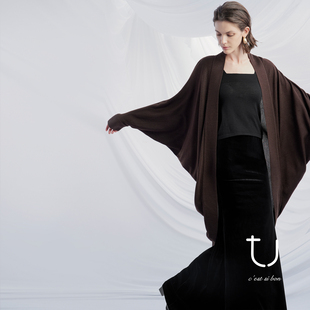 百搭松弛感琥珀流光中长款 25年冬新款 外套 V领羊毛针织开衫 TU女装