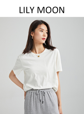 【清仓】LILYMOON春夏秋全棉磨毛圆领短袖T恤女简约休闲上衣舒适