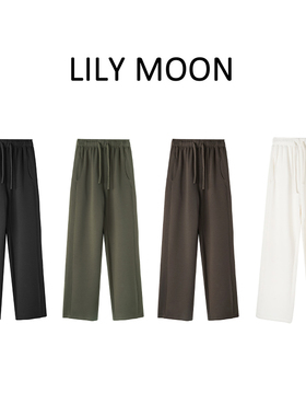 【新品】LILYMOON马油阔腿裤轻暖绒抽绳运动百搭卫裤直筒休闲女裤