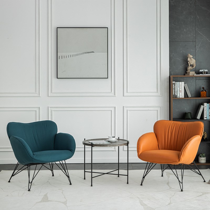 北欧单人沙发椅小户型客厅阳台铁艺轻奢卧室懒人沙发休闲桌椅组合