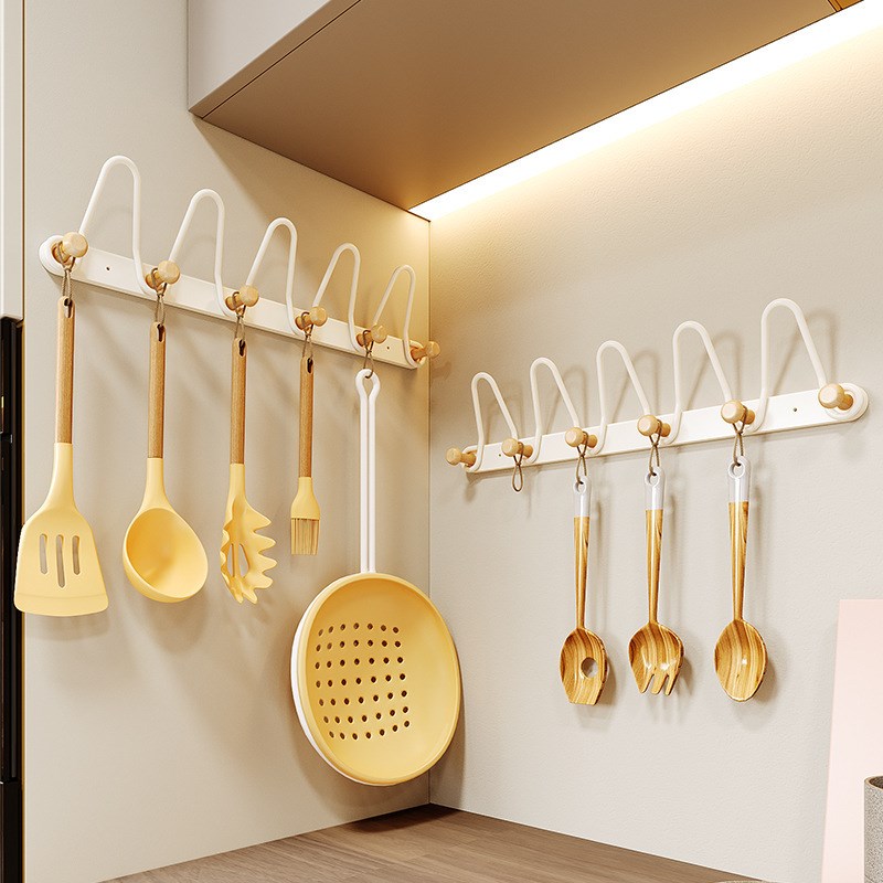 免打孔铁艺多功能杯架原木挂钩厨房浴室挂钩卧室挂衣钩粘钩壁挂架