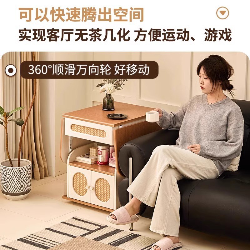 中古风折叠茶几桌客厅家用茶桌储物沙发边几可移动升降复古小桌子