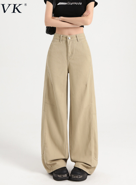 vfvk浅卡其色阔腿牛仔裤女夏季薄款裤子新款设计感宽松垂感直筒裤