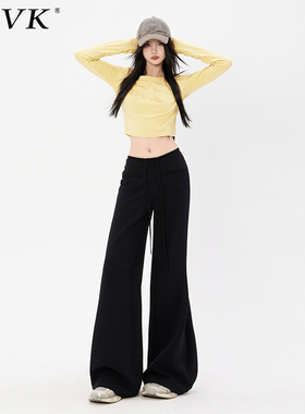 黑色卫裤女宽松休闲裤冬季新款松紧腰裤子时尚抽绳喇叭运动裤