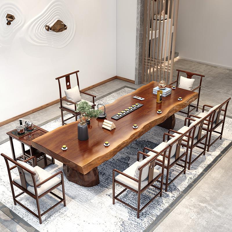 新中式实木茶桌家用客厅原木泡茶桌椅组合办公室接待会客大板茶台