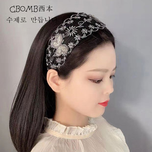 遮白发发箍遮发遮盖神器女士宽边蝴蝶结头箍发夹网红蕾丝发带头饰