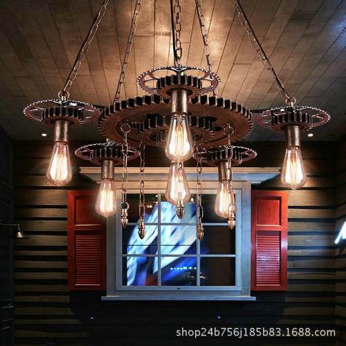 复古工业风齿轮吊灯酒吧饭店美发理发店怀旧创意装饰个性店铺灯饰