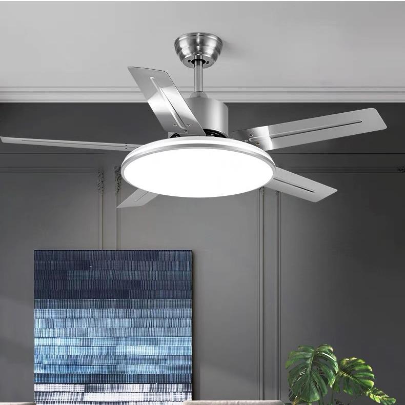 五叶不锈钢吊扇 客厅餐厅现代简约吊灯 新款家用变频静音电风扇灯