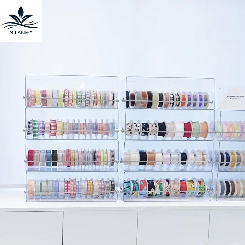 新透明亚克力丝带架挂饰收纳桶包装纸收纳盒摆放架子花艺工具材料