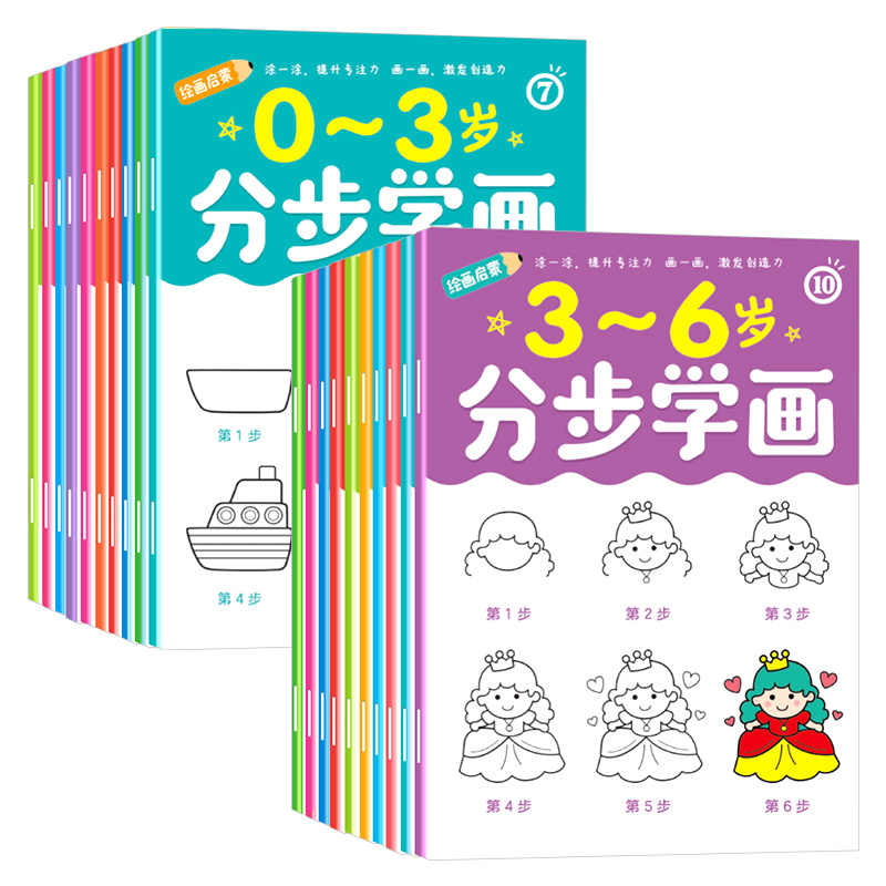 幼儿童绘画启蒙教材分步学画简笔画本0到3到6岁幼儿园宝宝涂色册