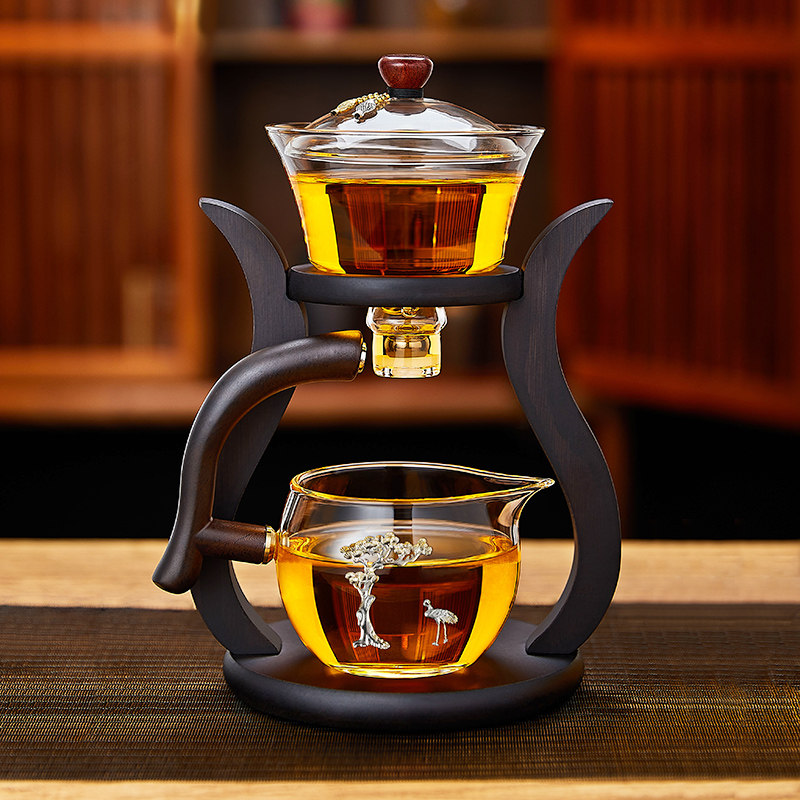 楚羽手工镶银功夫茶具耐高温玻璃泡茶器家用半自动磁吸中式风格整