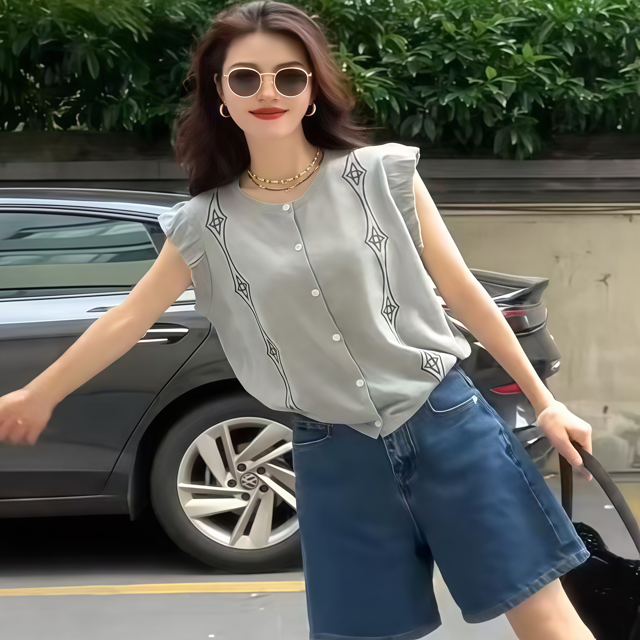 欧货高级感冰丝短袖针织衫女