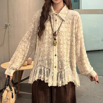 睡不卓秋冬新款文艺复古保暖蕾丝拼接翻领中长款内搭长袖打底衫