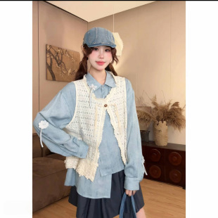 无袖 洋气女装 纯色蕾丝香风马夹外搭上衣 小卓马甲时尚 2026春夏新款