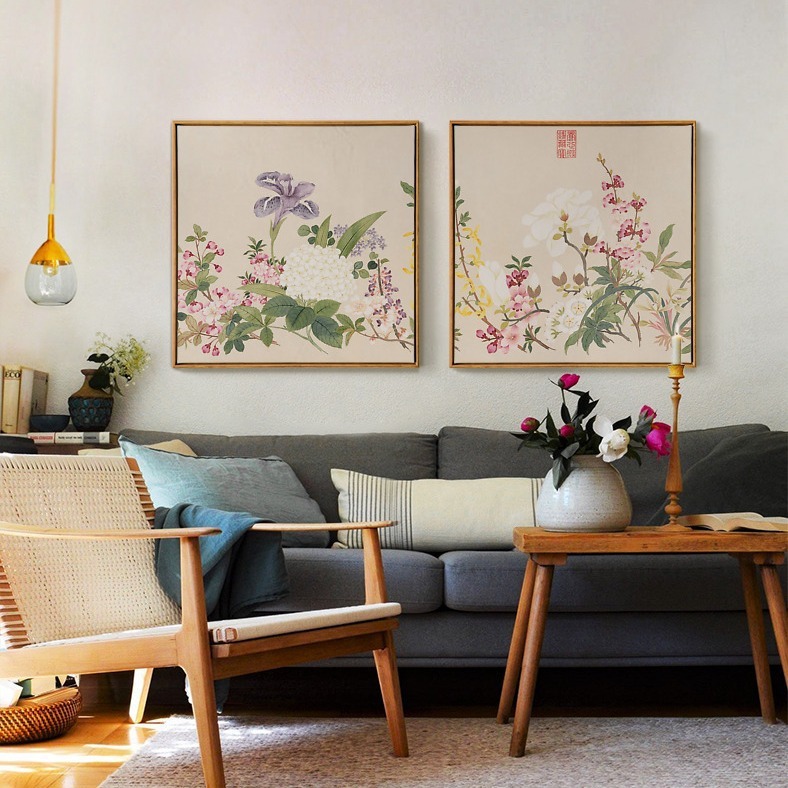 钱维城花卉6幅组合新中式餐厅客厅装饰画高级感墙壁画挂画定制图片