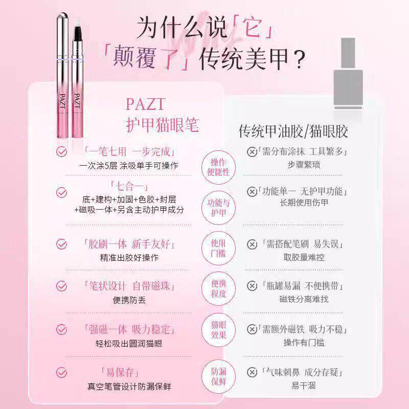 带白小冰磁KKD珠 5色猫眼护甲笔二合一 裸指甲油透高级显色rk45-1