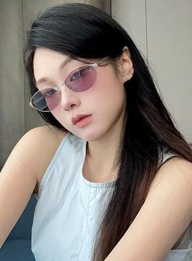 2025新款美式太阳眼镜女金属y2k千禧风圆脸高级感紫片猫眼超火太
