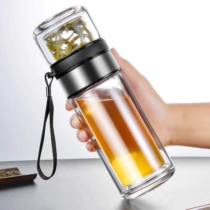日本进口木节分茶杯双层大容量便携式男水杯过滤器