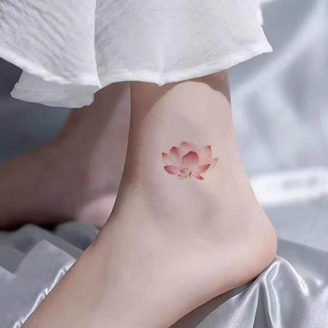 好运莲莲纹身贴防水持久美好寓意高颜值脚踝唯美小清新逼真彩绘