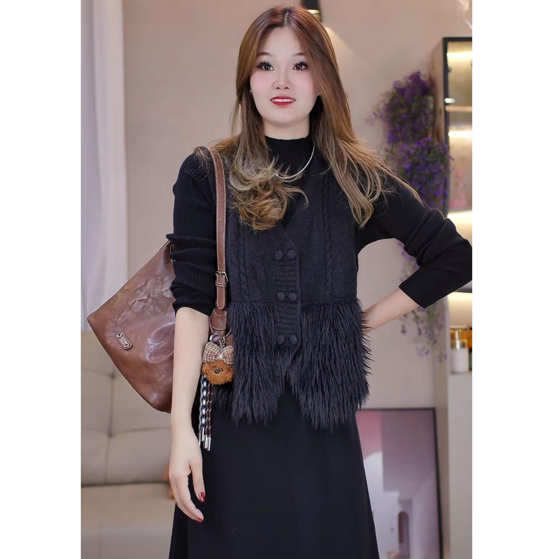 连衣裙+马甲羊毛混纺两件套女