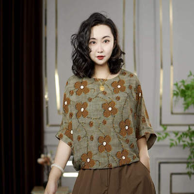 洋气圆领印花短袖T恤女