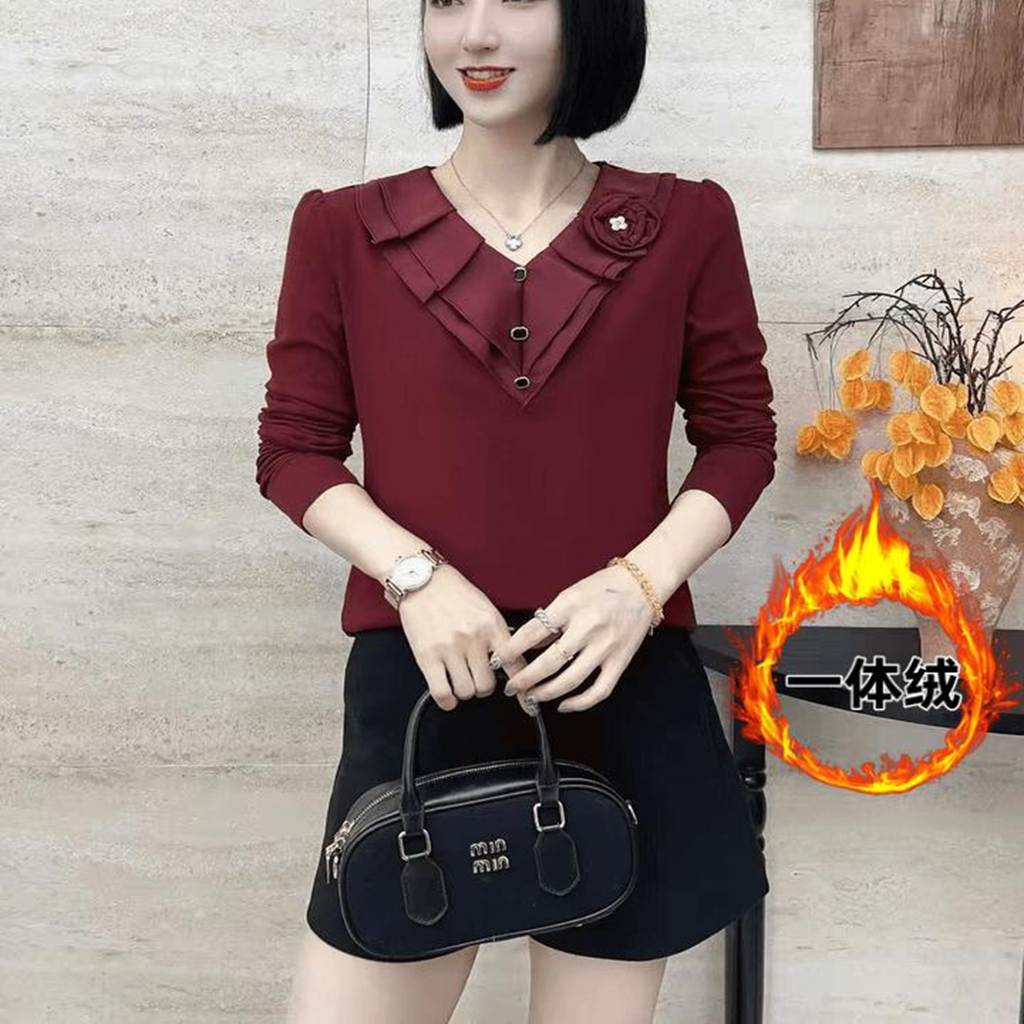 2025冬季新款V领长袖T恤