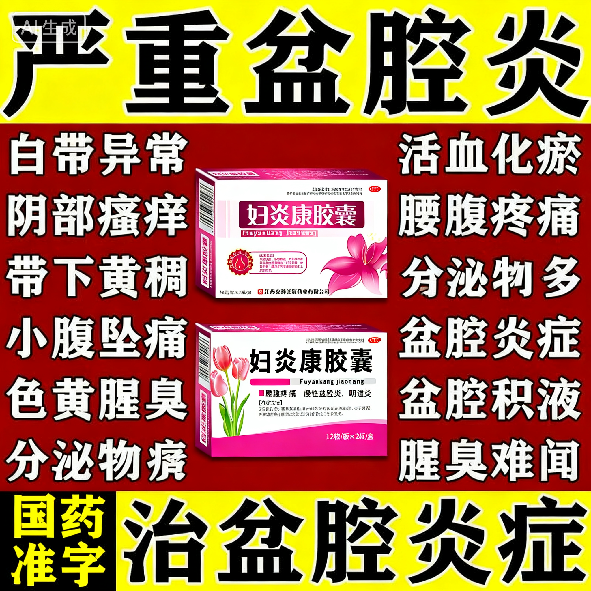 【愈妍】妇炎康胶囊0.32g*24粒/盒盆腔炎消炎阴道炎口服