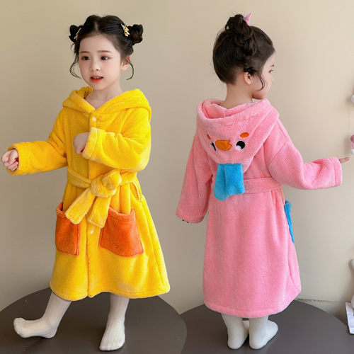 宝宝浴袍秋冬季女童珊瑚绒睡袍女