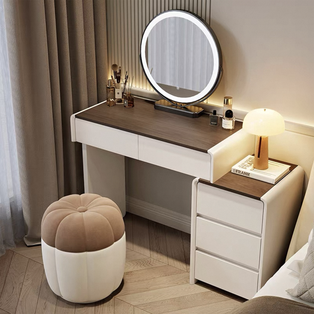 新款轻奢化妆桌实木梳妆台斗柜一体卧室奶油复古风小户型简约现代