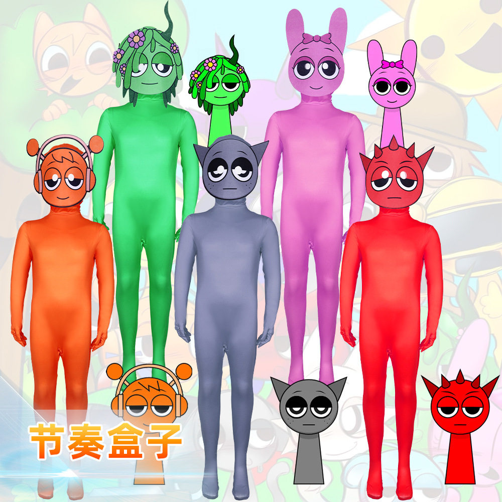 跨境新品节奏盒子游戏灰色连体紧身衣Sprunki Incredibox表演服装