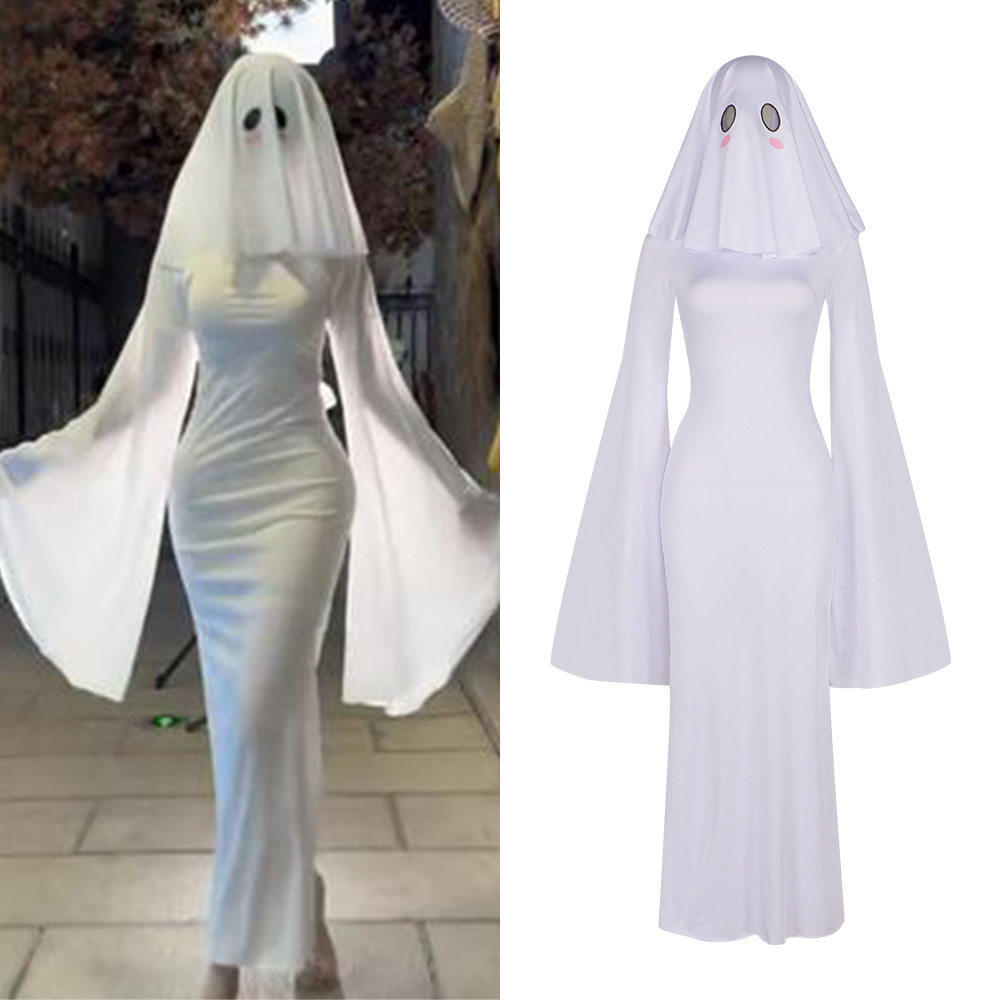 幽灵娘cos服万圣节杏子夫人同款可爱鬼cosplay服装连衣裙白色成人