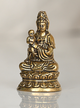 观音菩萨佛像供奉家用居家客厅大号摆件黄铜坐莲观世音送子