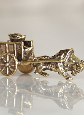 古玩铜铸牛拉元宝车茶宠摆件