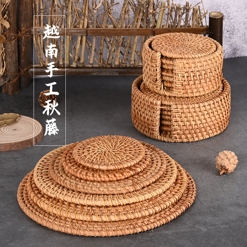 编织越南藤编杯垫茶具
