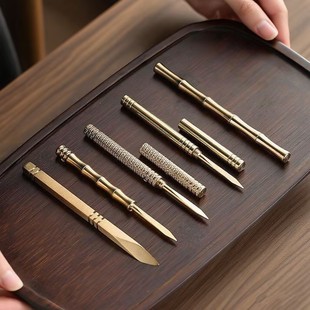 普洱茶刀手工铜件黑茶刀不锈钢茶刀茶针 黑檀木花梨木茶锥撬茶器