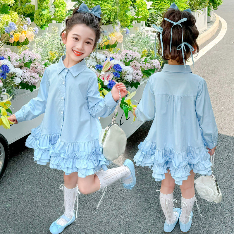 女童春秋连衣裙2025新款公主裙洋气宝宝儿童时髦韩版长袖衬衫裙潮
