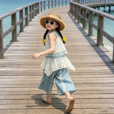 女童夏季波西米亚吊带阔腿两件套