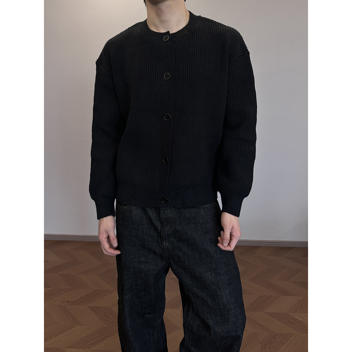 thumbnail for SKBD "Twilight" Crew Neck Heavy Cardigan Sweater Men's Coarse Needle Blend Knitted Jacket Autumn and Winter Thick Style