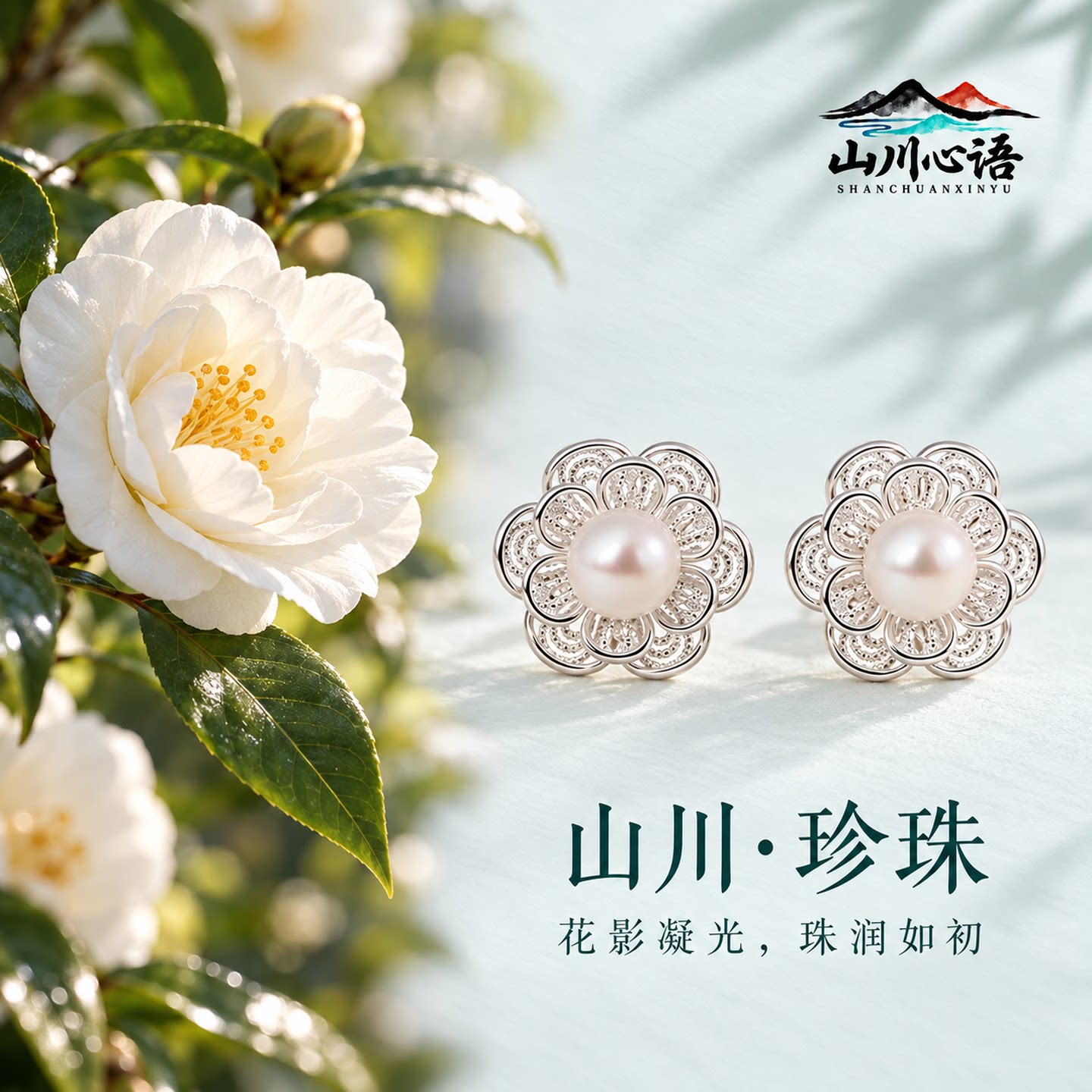 山川心语珍珠耳钉新中式礼物