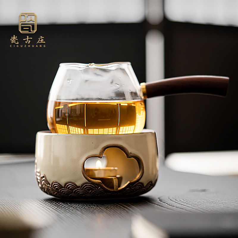 瓷古庄 温茶炉小火炉蜡烛煮茶炉套装 中式复古陶瓷加热底座温茶器