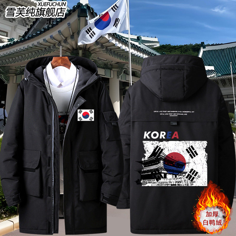 韩国青瓦台国家标志建筑国旗印花羽绒服外套男女美式夹克休闲衣服