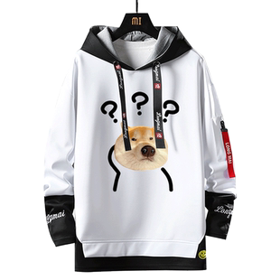 傻狗傻猫搞怪连帽卫衣男女情侣超火ins休闲上衣潮流外套加绒衣服