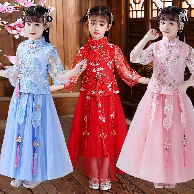女童短袖汉服夏款套裙古装两件套